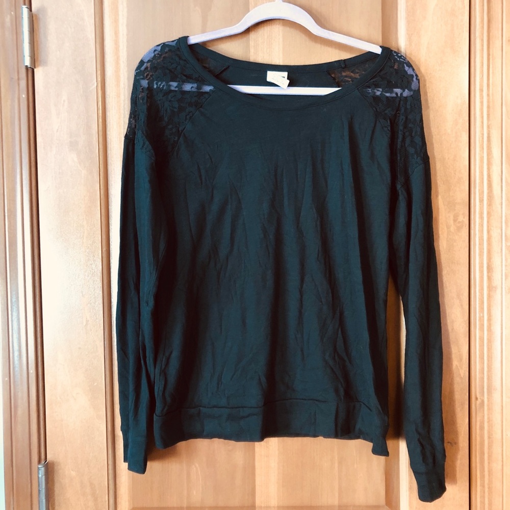 Victoria’s Secret PINK Lace Shoulder Black Shirt